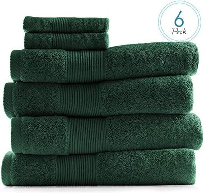 Hearth & Harbor Bath Towels for Bathroom - 100% Ring Spun Cotton Luxury Bathroom Towels - Ultra Soft & Highly Absorbent, Bath Towels Set of 6 - Hunter Green