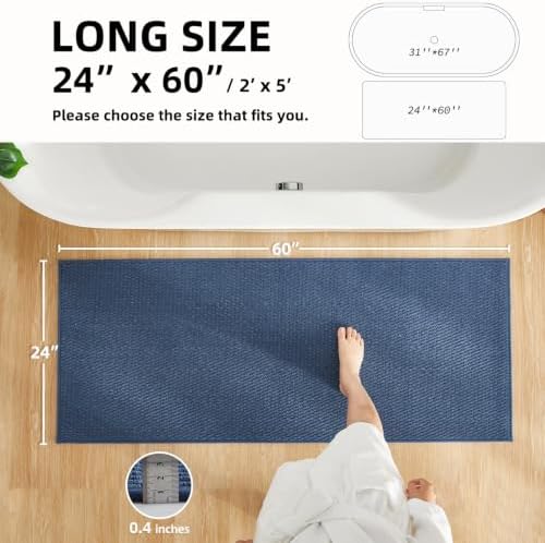 TYUU Bathroom Runner Rug, Long Bath Mat Washable Thin Quick Dry Low Pile Bathroom Runner Rugs 24 x 60 Non Slip, Navy Blue 24"x60"