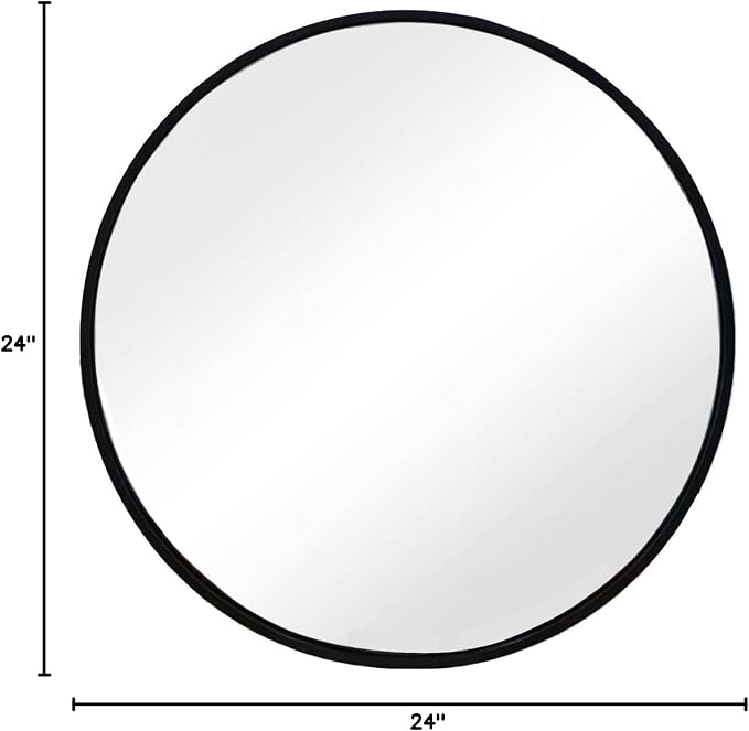 Black Round Mirror, Round Mirror 24 inch, Matte Black Metal Frame | High Definition, Rust-resistant, Waterproof, Circle Mirror for Bathroom, Bedroom, Entryway, Living Room, Wall Décor