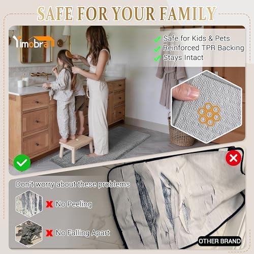 Yimobra Bathroom Rugs Non Slip Washable, Fluffy Bath Mat, 24x17, Pure Gray