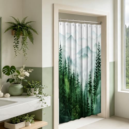 Dark Green and White Stall Shower Curtain, 47X64 in Narrow Small, Forest