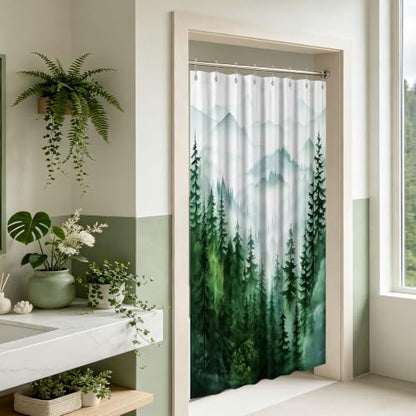 Dark Green and White Stall Shower Curtain, 47X64 in Narrow Small, Forest