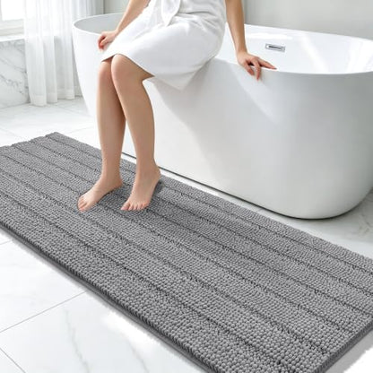 Bcoimo Bath Rug Mat,70x24 Chenille Non Slip Gray Long Bathroom Runner Rugs
