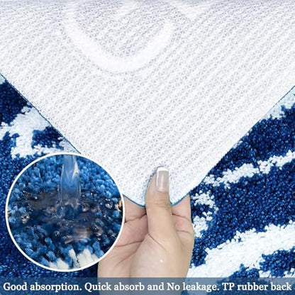 Get Naked Bath Mat Blue - Funny Bathroom Rugs Non Slip Cute Carpet for Bathroom Floor Decor Water Absorbent Bath Rugs for Sink Bathtub and Shower Navy and White Bathmat 20" x 32"