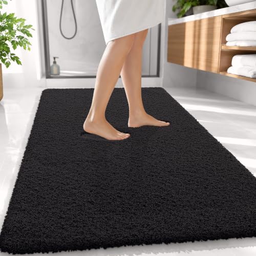 OLANLY Microfiber Large Bathroom Rugs 59x35, Soft Absorbent Bath Mat, Black