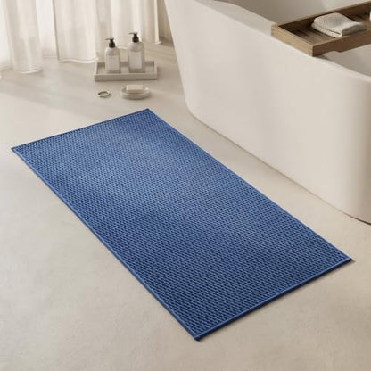 Triohero Bathroom Rugs Non Slip Washable, Super Absorbent Thin Bath Mat Quick Dry Low Pile Bathroom Rug, Denim Blue 24"x47"