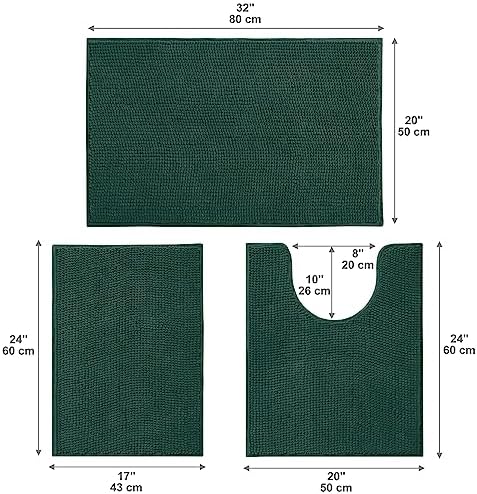 Urvoix Bathroom Rugs Sets 3 piece, Non-Slip Chenille Bath Rug Set