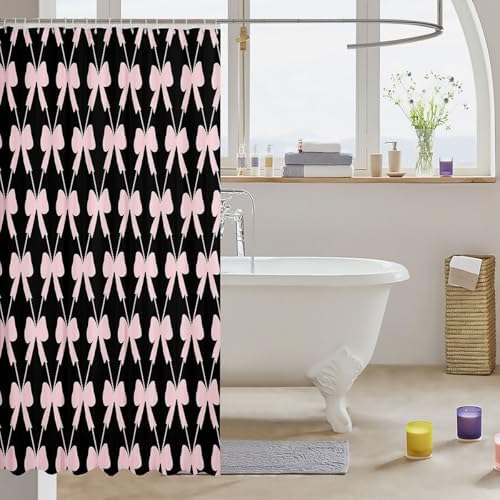 jejeloiu Cute Bow Bathroom Accessories 72"x78" Black Pink Bowknot Shower Curtain for Bathroom Decor for Kids Boys Girls Kawaii Bath Curtain Waterproof Polyester Fabric for Stalls Bathtubs Princess