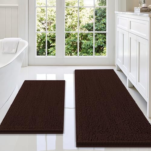 Smiry Chenille Bathroom Rugs Sets 2 Piece (59x20+30x20, Brown)
