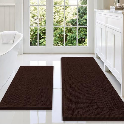 Smiry Chenille Bathroom Rugs Sets 2 Piece (59x20+30x20, Brown)