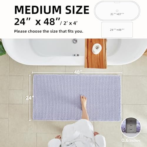 TYUU Waffle Bath Mat, Cute Bathroom Rugs Non Slip, 48x24 Lavender Cream