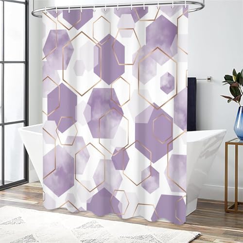 deFouliao Purple Modern Shower Curtain Geometric Grid Art Abstract Waterproof Bathroom Curtain for Bathtub Home Hotel Decor, Washable with Hooks, 36x72 Inch