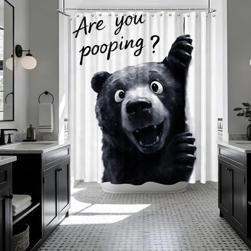 Extra Long Shower Curtain XL Funny Black Bear Kids, 108 x 72 Inchs