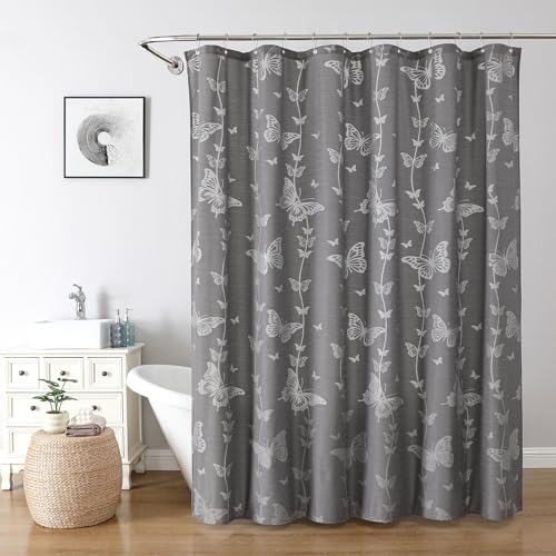Onalasyc Butterfly Shower Curtain,Grey Lace Sheer Shower Curtain,72x72 in