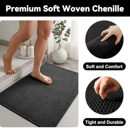 Triohero Toilet Rug, Thin Toilet Rugs U Shaped Washable Non Slip Absorbent Quick Dry Low Pile Toilet Mat, Black 20"x24" U Shape