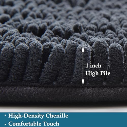 Black Bathroom Rugs Non Slip Bath Rugs Set 2 Piece, Bath Mats for Bathroom, Thick Soft Chenille Rug Set, Bathtub Mat, Ultra Absorbent Bath Carpet, Shaggy Bathrooms Carpet Sets