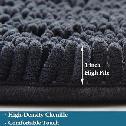Black Bathroom Rugs Non Slip Bath Rugs Set 2 Piece, Bath Mats for Bathroom, Thick Soft Chenille Rug Set, Bathtub Mat, Ultra Absorbent Bath Carpet, Shaggy Bathrooms Carpet Sets