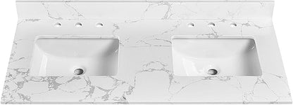 48"x22" Vanity Top with Sink, Engineered Stone Vanity Top with Rectangular Undermount Ceramic Double Sink, 8 Inch Faucet Hole Spacing with Backsplash Countertops for Bathroom