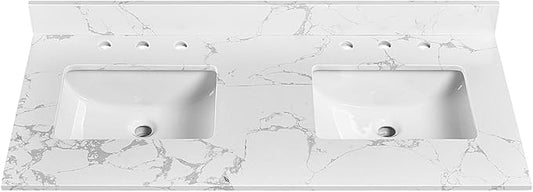 48"x22" Vanity Top with Sink, Engineered Stone Vanity Top with Rectangular Undermount Ceramic Double Sink, 8 Inch Faucet Hole Spacing with Backsplash Countertops for Bathroom