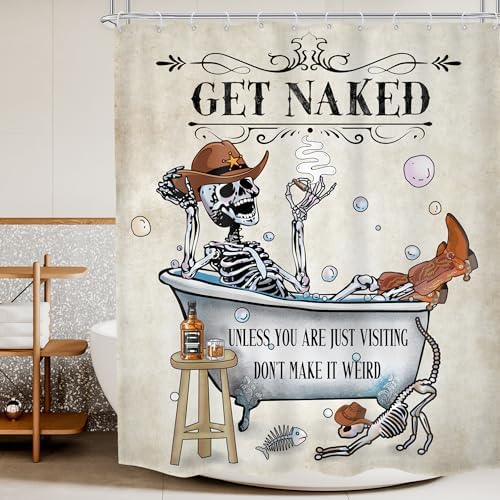 Halloween Western Cowboy Skull Skeleton Cool Gothic Bathroom Shower Curtain