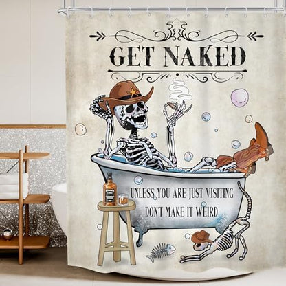 Western Cowboy Halloween Skull Skeleton Horror Bathroom Shower Curtain Set