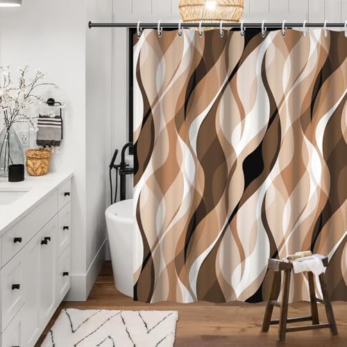 Brown Striped Shower Curtain Extra Wide 108x72 inch 18 Hooks