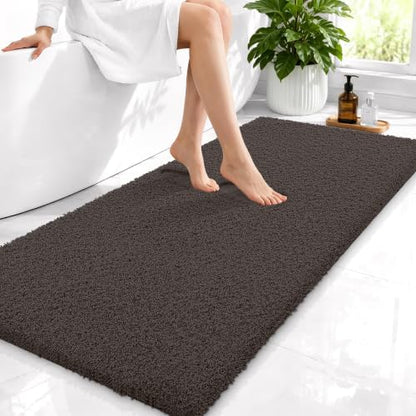 OLANLY Microfiber Bathroom Runner Rugs 47x24, Soft Bath Mat, Dark Brown