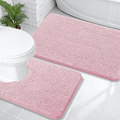 OLANLY Chenille Bathroom Rugs Mats Set 2 Piece, 36"x24"+24"x20", Dusty Rose