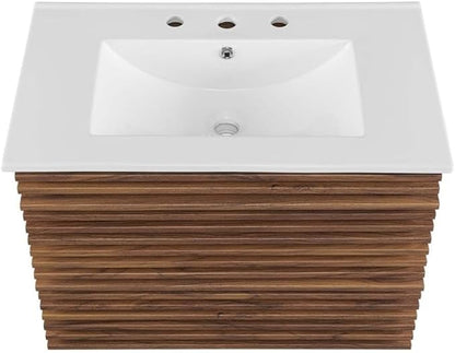 Modway Render 30" Wall-Mount Bathroom Vanity in Walnut White