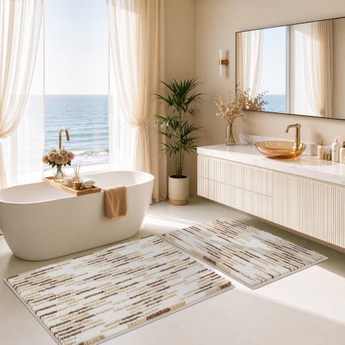 BSICPRO Bathroom Rugs Sets 2 Piece, Modern Bath Mat 20"x32"+16"x24", Beige