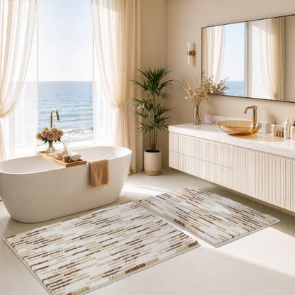 BSICPRO Bathroom Rugs Sets 2 Piece, Modern Bath Mat 20"x32"+16"x24", Beige