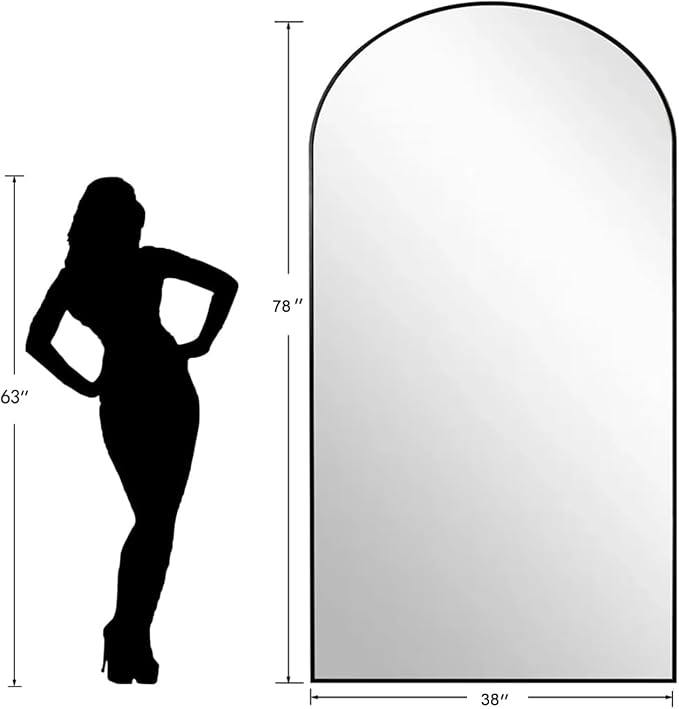 Dewfig Arched Full Length Mirror, 77"x38" Large Floor Mirror, Black | Aluminum Alloy Frame Oversized Full Body Mirror, HD Shatterproof Tempered Glass, Lean/Stand/Wall for Living Room,Bedroom