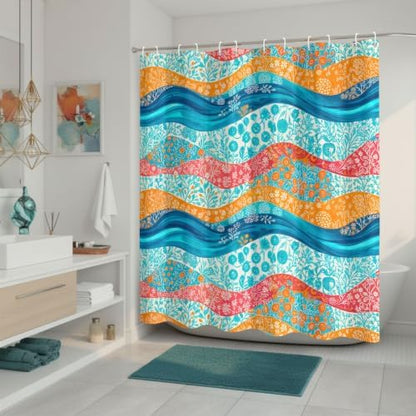 Boho Abstract Ocean Wave Beach Shower Curtain 72x72Inch