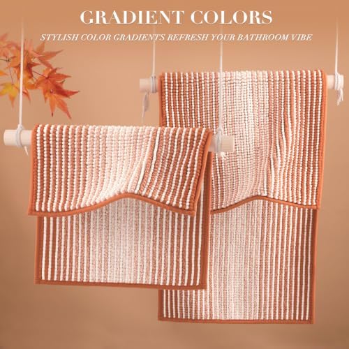 BSICPRO Bathroom Rugs Sets 2 Piece, Non Slip Striped Bath Mat, Light Orange