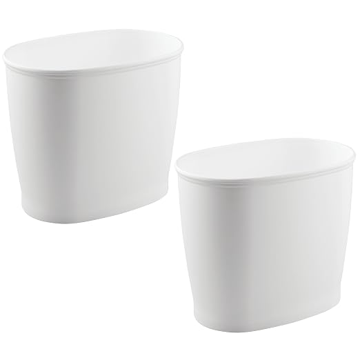 iDesign Slim Plastic Bathroom Trash Can, 2-Pack, White | Small Garbage Bin, For Bedroom, Office, Desk, Dorm