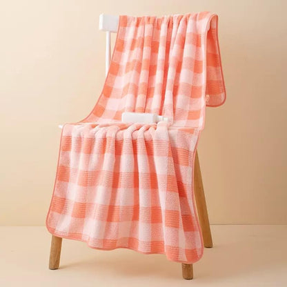 2 Pack Microfiber Bath Towels 27x55 Inches, Soft Orange Plaid Quick Dry Absorbent Oversized Shower Towel, Lightweight Portable Beach Pool Gym Camping Travel Towels for Adults