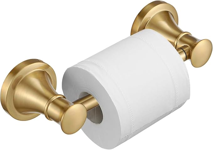 Bathroom Toilet Paper Holder Wall Mount Tissue Holder Brushed Gold | Rustproof Toilet Tissue Roll Holder, Flexible Double Post Pivoting Handle, Bathroom Accessories SUS304 Stainless Steel