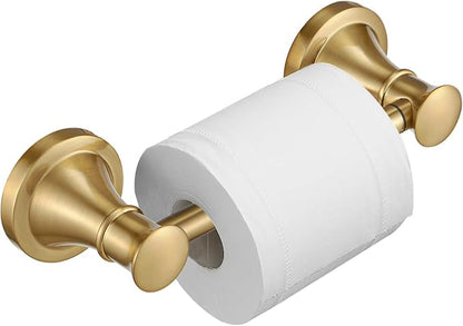 Bathroom Toilet Paper Holder Wall Mount Tissue Holder Brushed Gold | Rustproof Toilet Tissue Roll Holder, Flexible Double Post Pivoting Handle, Bathroom Accessories SUS304 Stainless Steel