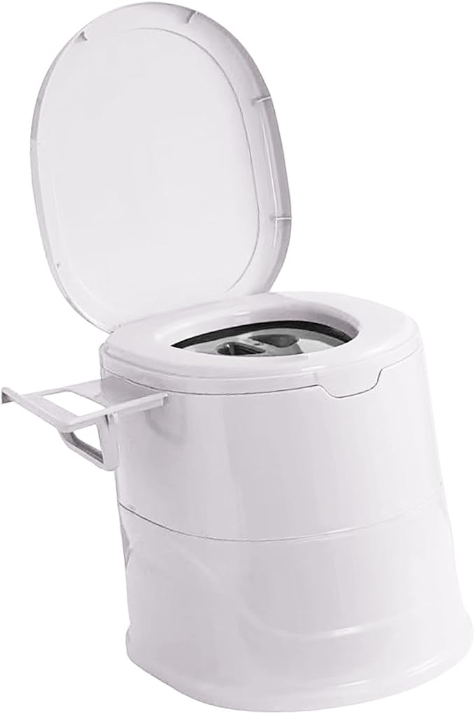 Portable Toilet for Camping, Indoor Outdoor Commode with 2 Detachable Inner Bucket, Removable Paper Holder, Toilet Brush, Travel Toilets for Camping, Hiking, Boat, Van, Emergency Use (White2)