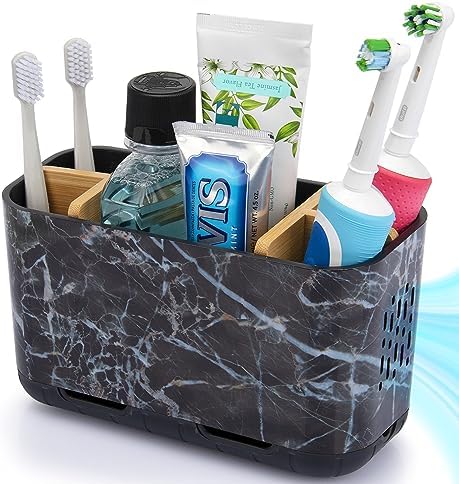 GFWARE Marble Toothbrush Holders with Drainage, Bathroom Organizer, Large