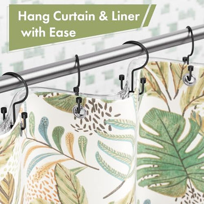 Amazer Black Shower Curtain Hooks, 12PCS Minimalist Simple Double Shower Curtain Rings, Rust-Resistant Metal Shower Hooks, Cylinders Shower Rings for Bathroom Shower Rods Curtains