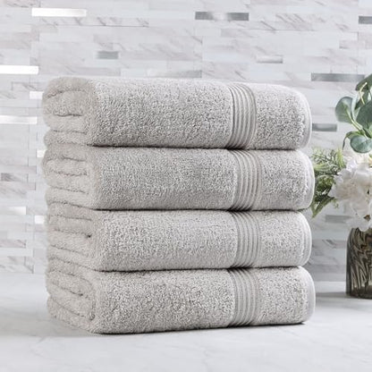 Superior Egyptian Cotton Bath Towel Set, Towels for Home Bathroom, Master, Guest Bath, Decor Essentials, Quick Dry, Absorbent, Large Body Towels, Spa, Hotel, Resort, Adult, Kids, Set of 4, Silver