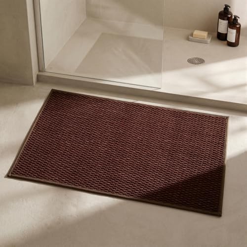 Triohero Bathroom Rugs Non Slip Washable, Super Absorbent Thin Bath Mat Quick Dry Low Pile Bathroom Rug, Brown 24"x36"