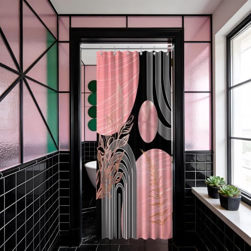 Pink and Black Stall Shower Curtain, 36X72 in Narrow Small, Mid Century