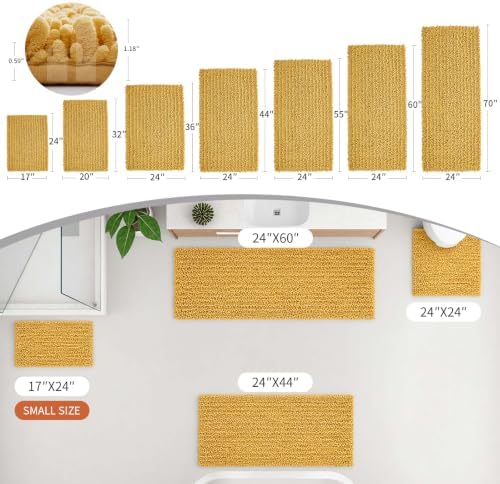 Disolla Yellow Bathroom Rug 20x32 Inch - Luxury Chenille Bath Mat, Thick Shaggy Plush Absorbent Rug, Non-Slip Machine Washable Mats for Bathroom Floor & Decor
