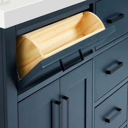 ARIEL Hepburn 60-inch Bathroom Vanity with Sink,Solid Wood, 1.5-inch Pure White Quartz Countertop, Double Rectangular Porcelain Sink, 4 Soft Closing Doors, 6 Dovetail Drawers, Midnight Blue