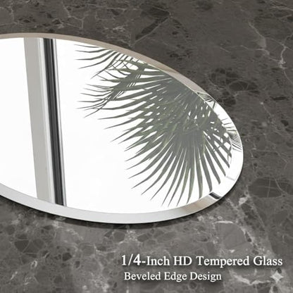 Oval Frameless Wall Mirror, 20 x 28 Inch, Beveled Edge Bathroom Mirror