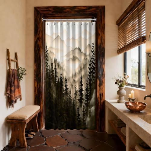 Dark Brown Forest Stall Shower Curtain, 48X72 in Narrow Small, Mountain