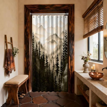 Dark Brown Forest Stall Shower Curtain, 48X72 in Narrow Small, Mountain