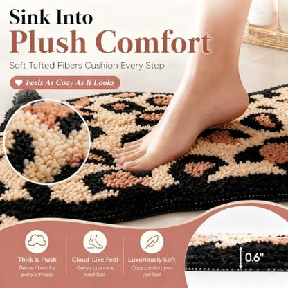 Leopard Cat Bathroom Rug, Fun Cheetah Print Animal Small Bath Mat